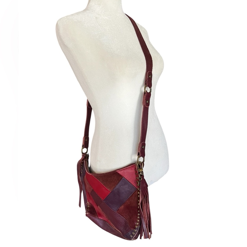 THE SAK Silverlake Patchwork Leather Hobo Crossbody/ Shoulder Bag Reds Boho-Chic